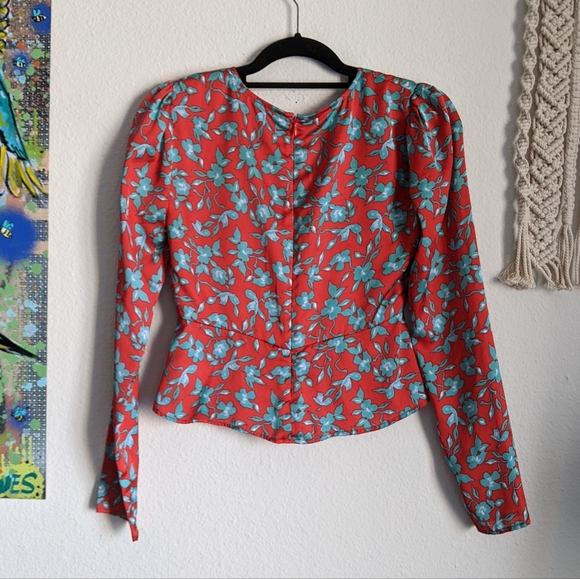 Love, Whit by Whitney Port Red Floral Satin Crop Top Blouse Sz S - Picture 5 of 11